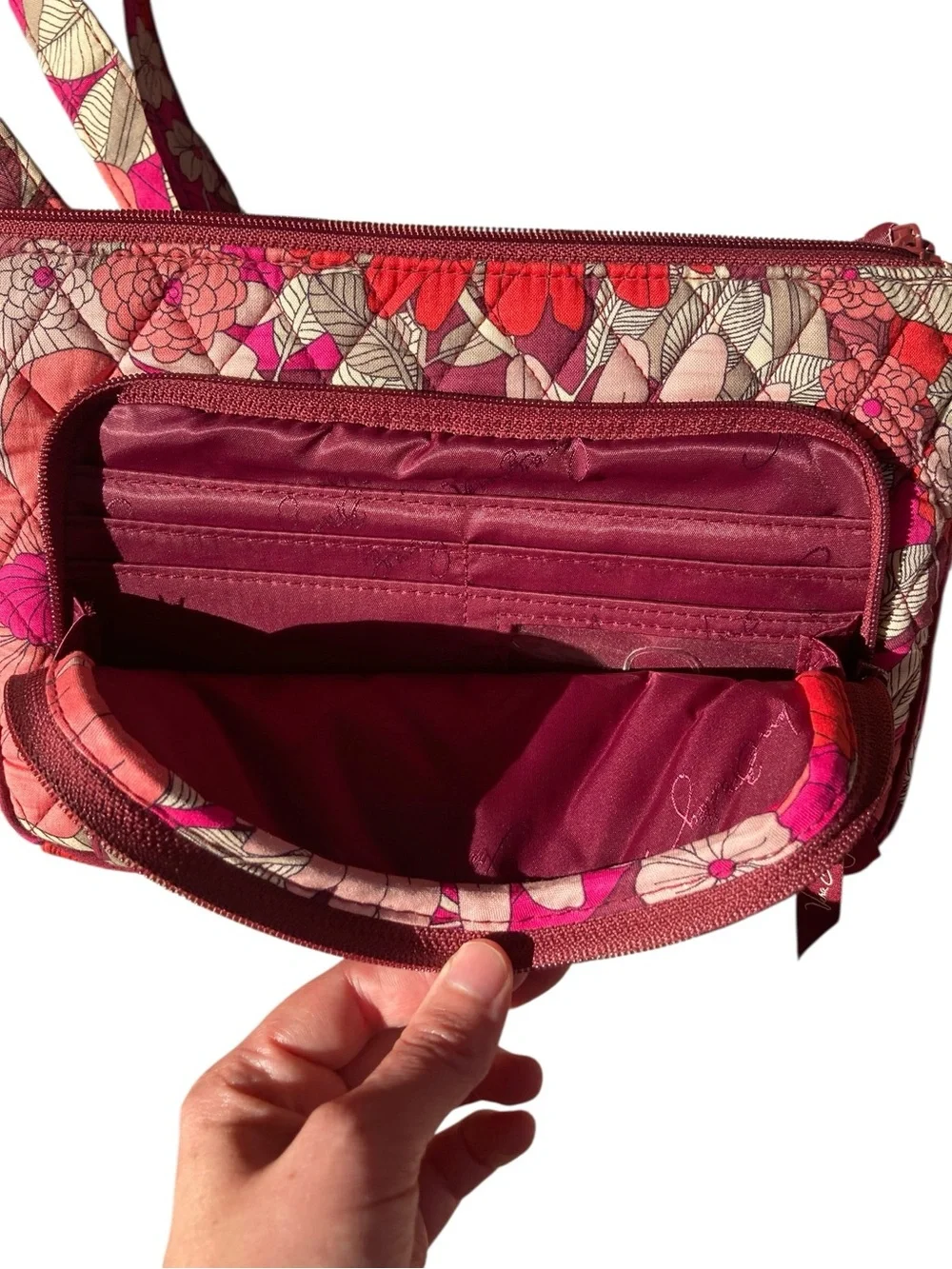 Vera Bradley Quilted Floral Crossbody Bag Pink Burgundy Multicolor Travel Purse